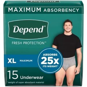 Depend Fresh Protection Incontinence Underwear for Men, XL (44–54"), 15 pack